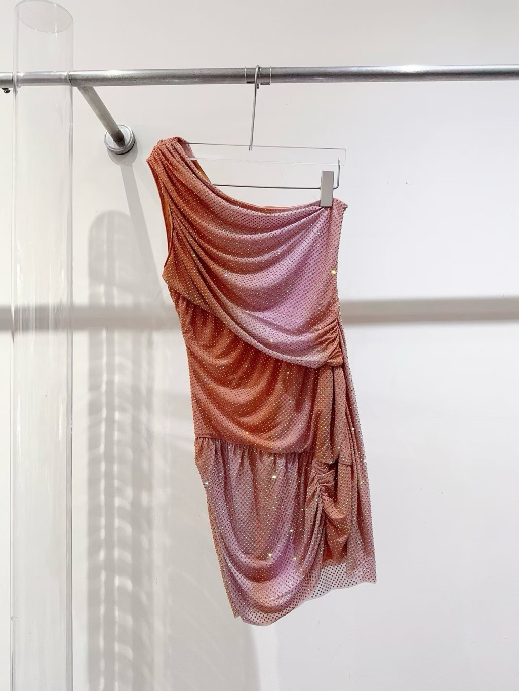 Self-Portrait One-Shoulder Draped Rose Gold Cocktail Dress